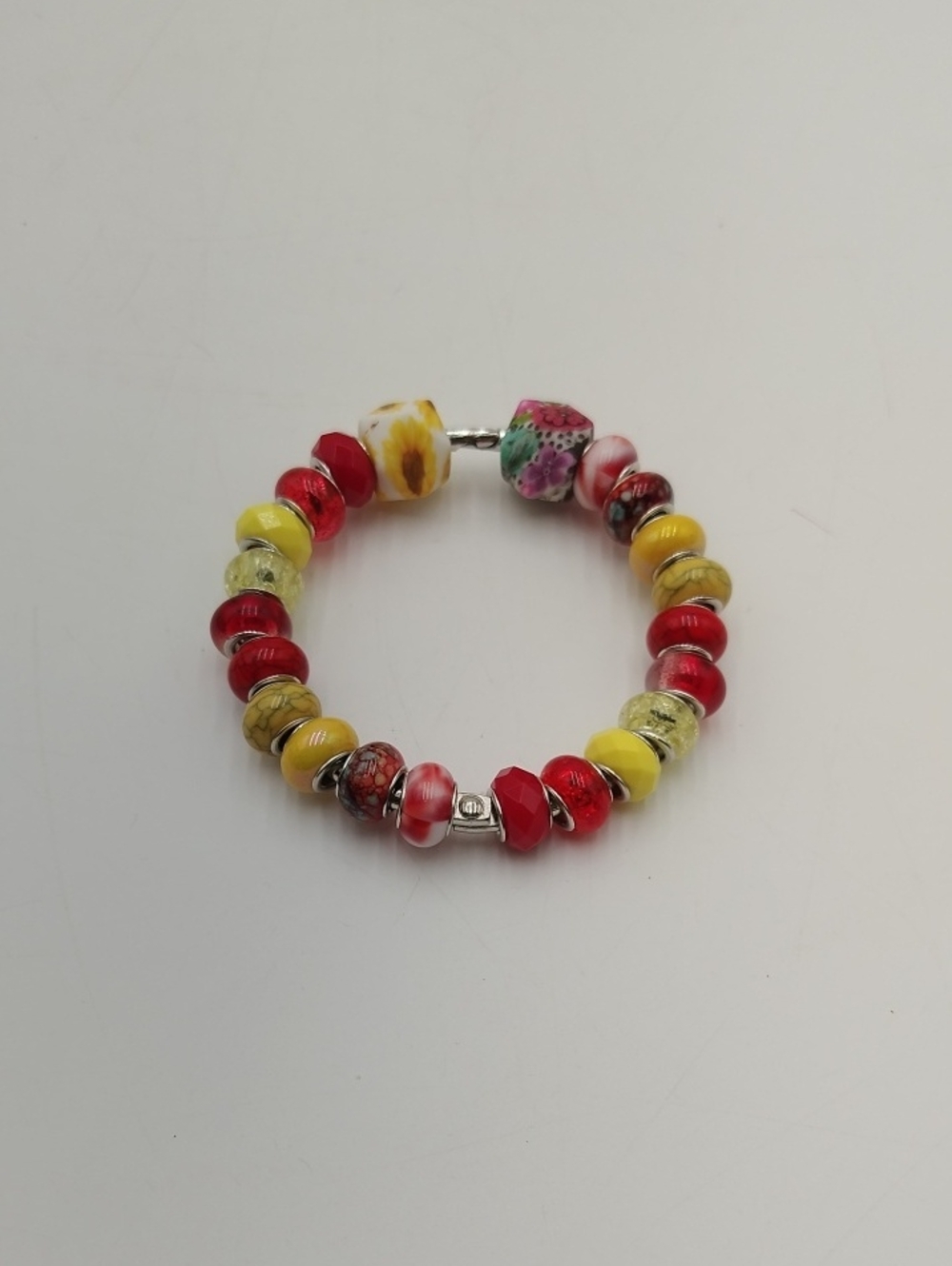 Y2K Colorful Red & Yellow Glass Bead Gypsy Festival Bracelet Easy Wear